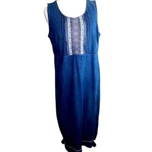 Erika Dress Women Plus Size XL Blue Jean Denim 100% Cotton Dress Sleeveless trim